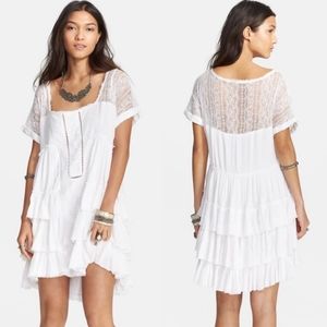 Free People Sunbeams Ivory Lace Ruffle Mini Dress